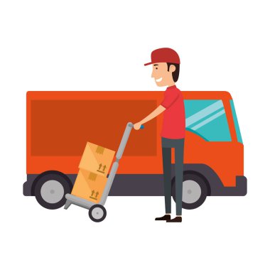 sepeti ve kamyon ile teslimat işçisi