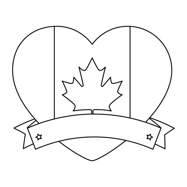 Cuore con icona bandiera canadese emblema — Vettoriale Stock
