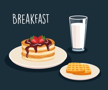 süt cam ile starwberries ve waffle ile krep