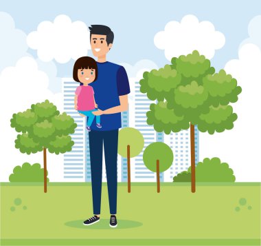 kızı çocuk ve ağaçlar ile mutlu adam