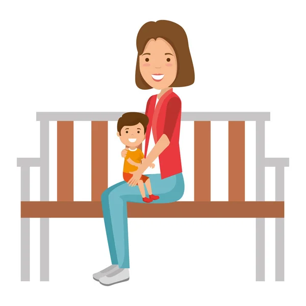 Madre con niño en silla de parque — Vector de stock