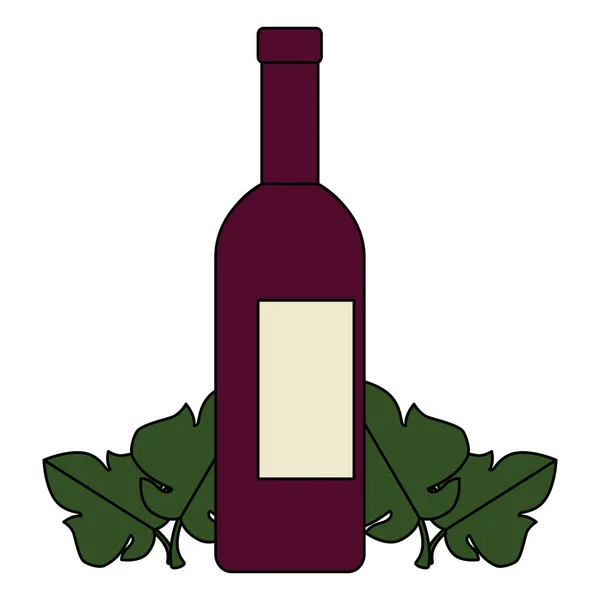 Silhouette bouteille de vin avec feuilles — Image vectorielle