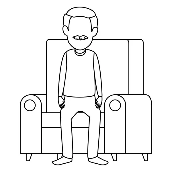 Schattig grootvader in de sofa avatar karakter — Stockvector