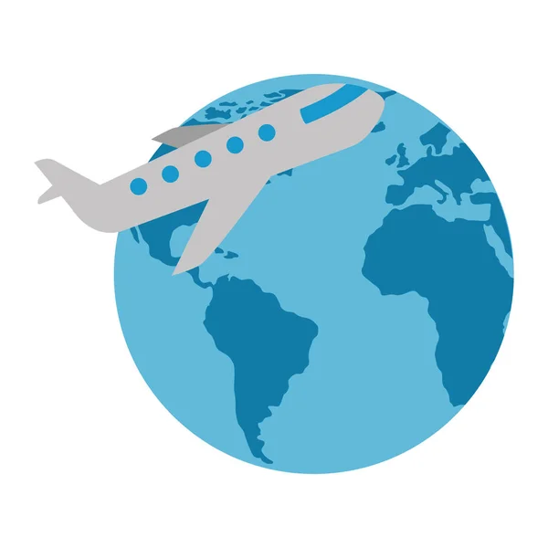 Welt Planet Erde mit Flugzeug — Stockvektor