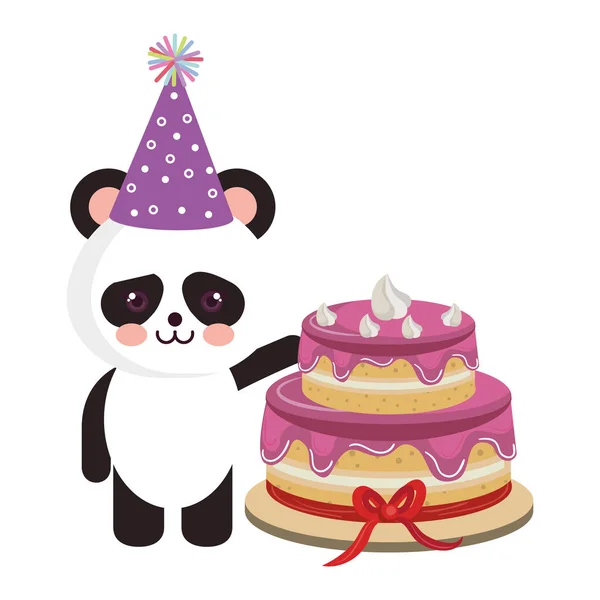 Niedlicher Bärenpanda mit süßem Kuchen Kawaii-Charakter — Stockvektor
