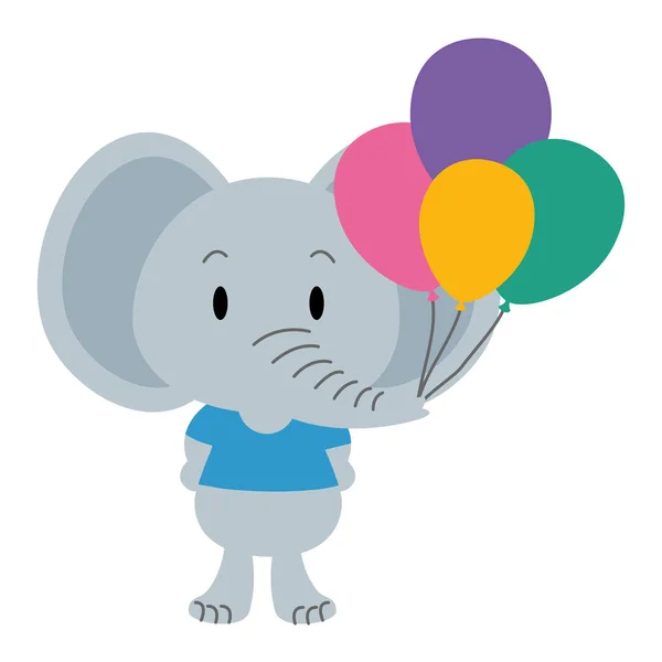 Elefante lindo y adorable con globos helio — Vector de stock