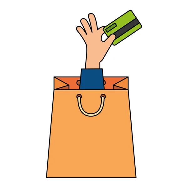 Bolsa de compras con mano y tarjeta de crédito — Vector de stock