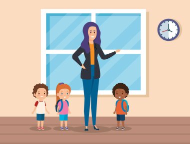 çocuk eğitim ve pencere ile öğretmen kadın