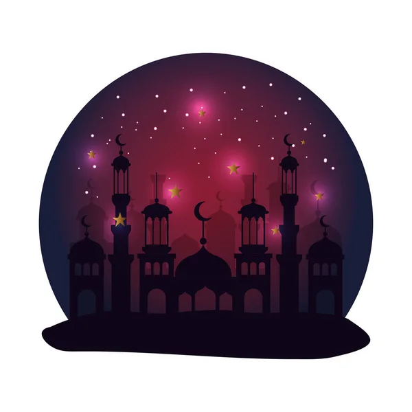 Ramadan kareem château nuit scène — Image vectorielle