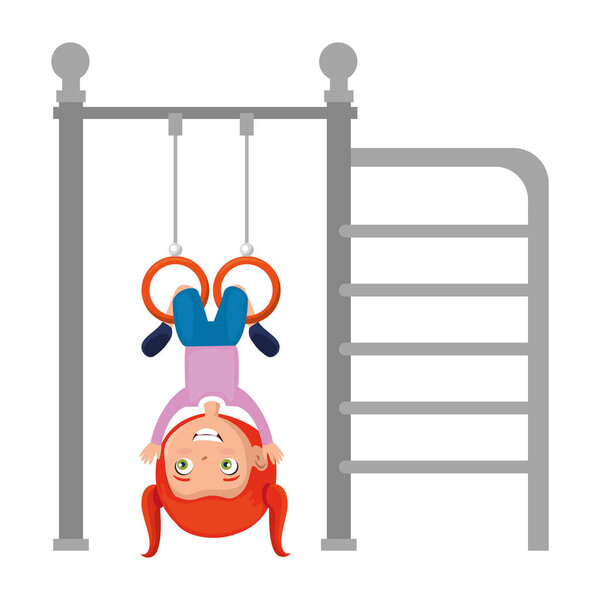 girl playing in park playground rings hanging