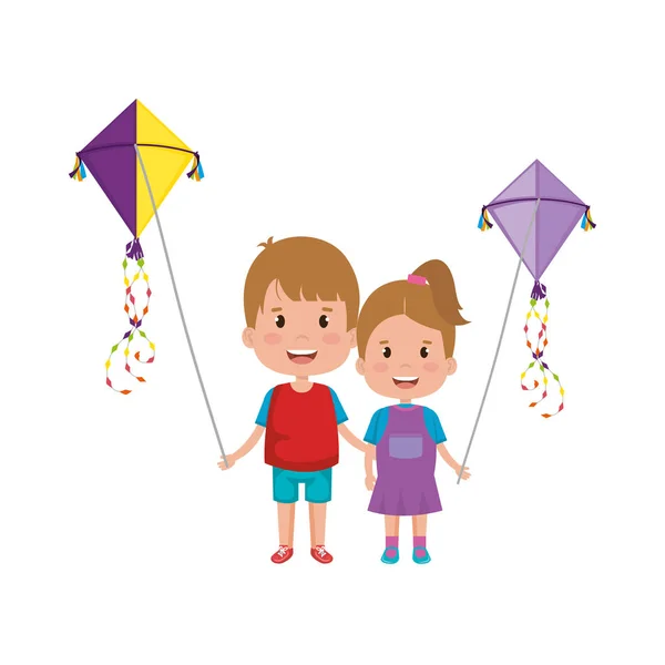 孩子夫妇与放风筝 — 图库矢量图片