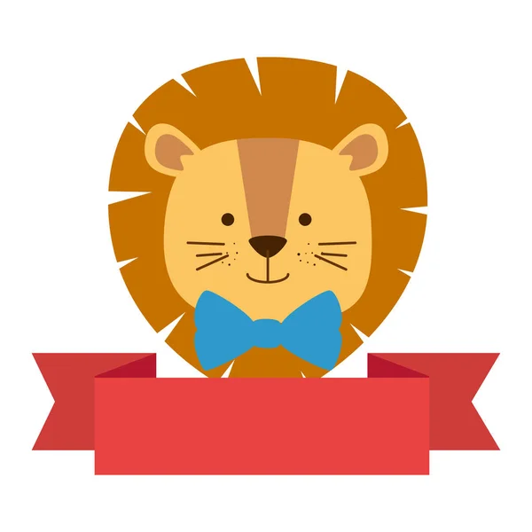 León lindo con icono de carácter de cinta — Vector de stock