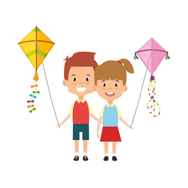Kids couple with kite flying — Stock Vector
