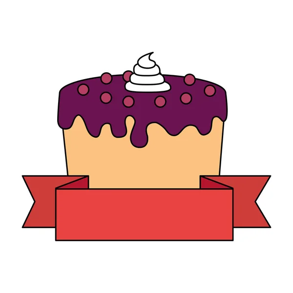 Gâteau sucré et délicieux avec ruban — Image vectorielle