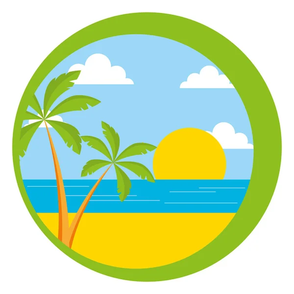Strand Palm zon zee sticker — Stockvector