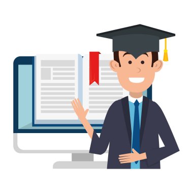 bilgisayar ve ebook ile mezun öğrenci