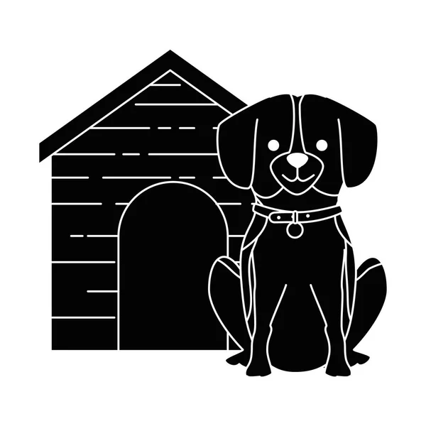 Raça cão bonito com caráter de casa de madeira —  Vetores de Stock