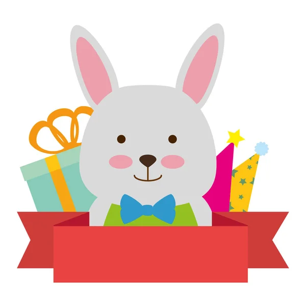 Carino coniglio con regali personaggio icona — Vettoriale Stock