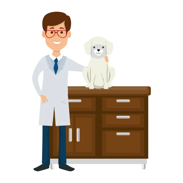 Állatorvos orvos-val kutya-ban fiók avatar jelleg — Stock Vector