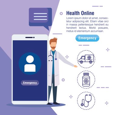 stetoskop ve tıbbi akıllı telefon hizmeti ile adam