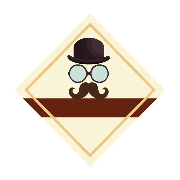 Chapéu com óculos e bigode emblema estilo hipster —  Vetores de Stock