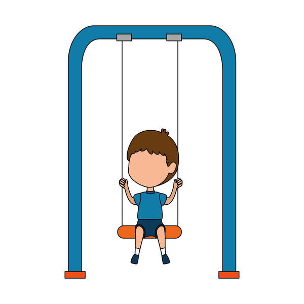 boy playing in swing park playground hanging