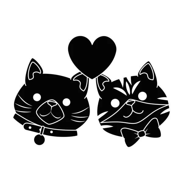Lindo gatos mascotas cabeza con corazones caracteres — Archivo Imágenes Vectoriales
