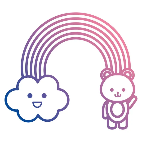 Schattig regenboog met wolk en Teddy kawaii personages — Stockvector