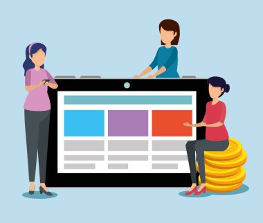 Tabletli ve dolgun dijital paraları olan kadınlar