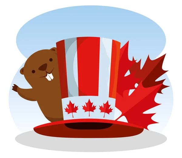 Hód a hazafias kalapot és Kanadát vezet ünnepe — Stock Vector