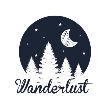 ay ve yıldız ile çam ağaçları manzara etiketi