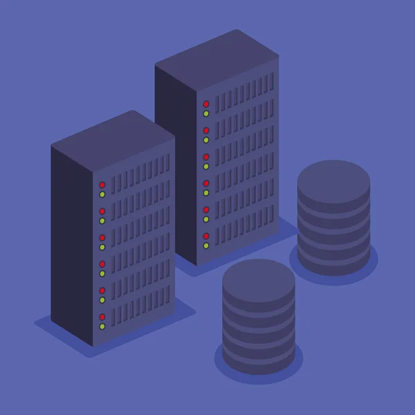 Torre de almacenamiento isométrico con tecnología de disco duro — Archivo Imágenes Vectoriales