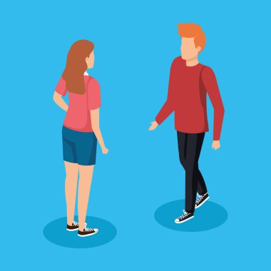 rahat giysiler ile konuşan güzel kadın ve adam