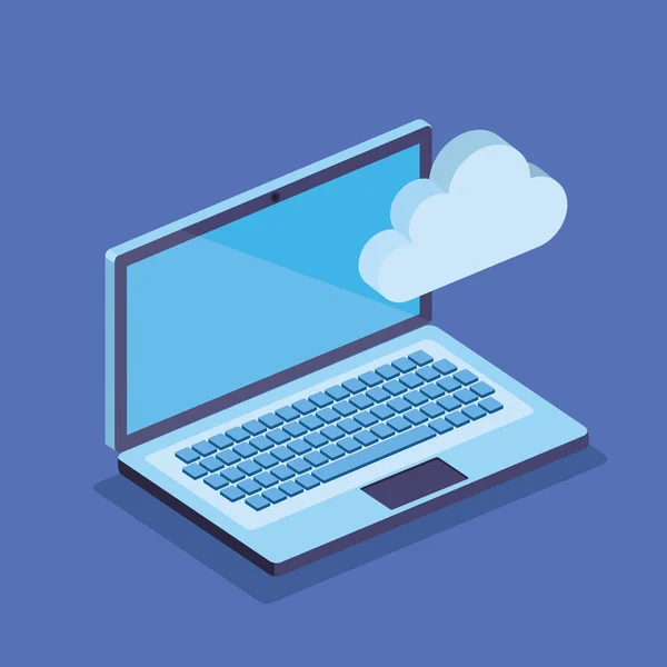 Izometryczna technologia laptopa z chmurą Big Data — Wektor stockowy