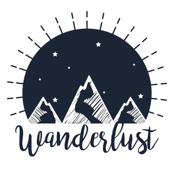 wanderlust seyahat için yıldız ile karlı dağların etiket