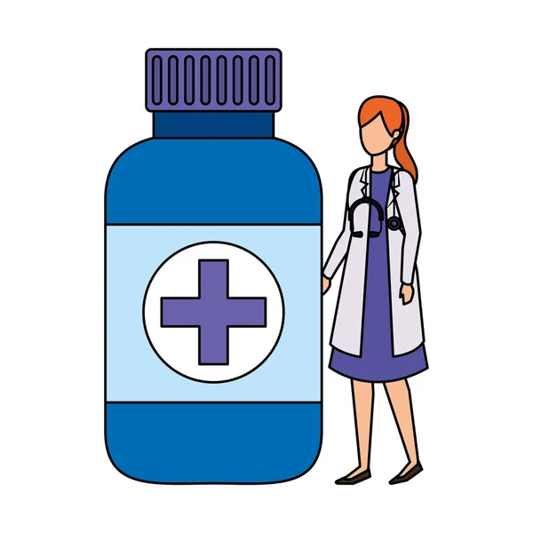 聴診器とボトル薬を使った女性医師 — ストックベクタ