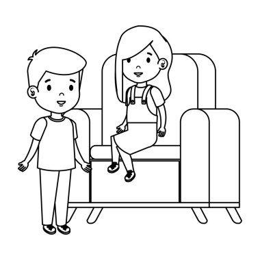 kanepede oturan küçük çocuk çift