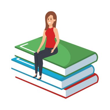 Genç bayan öğretmen kitap karakterinde oturuyor.