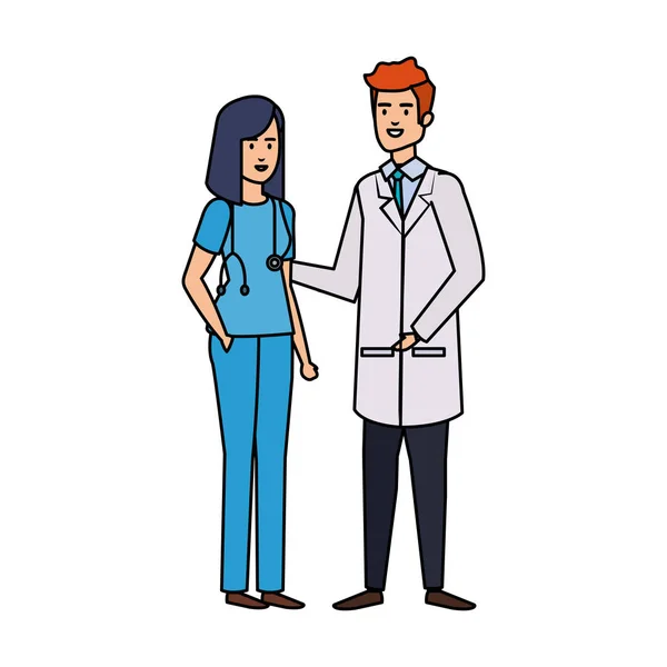 Couple de professionnels médecin et chirurgien personnages — Image vectorielle