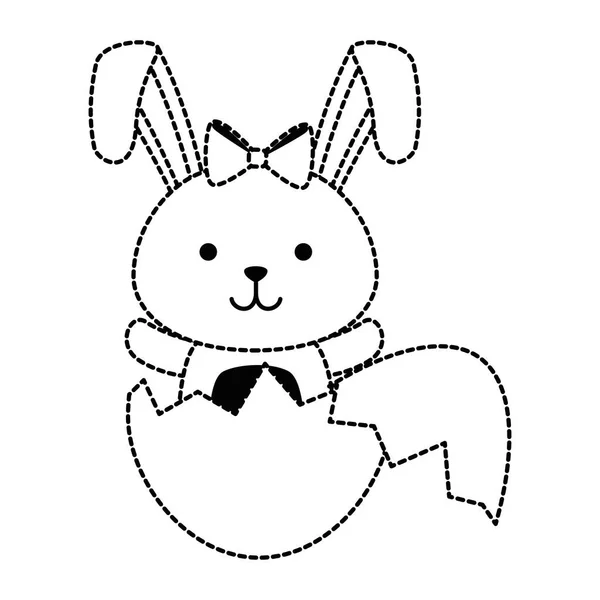 Lindo conejo con huevo roto celebración de Pascua — Vector de stock
