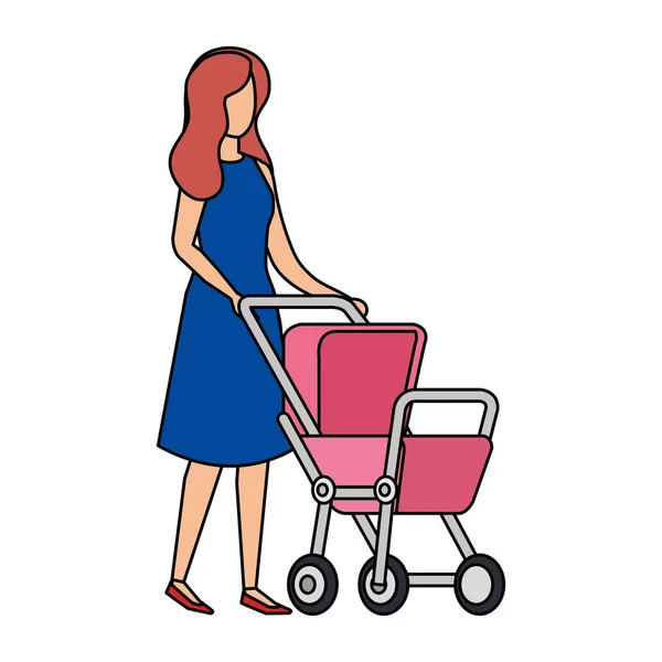 Mother with cart baby character — Stock Vector