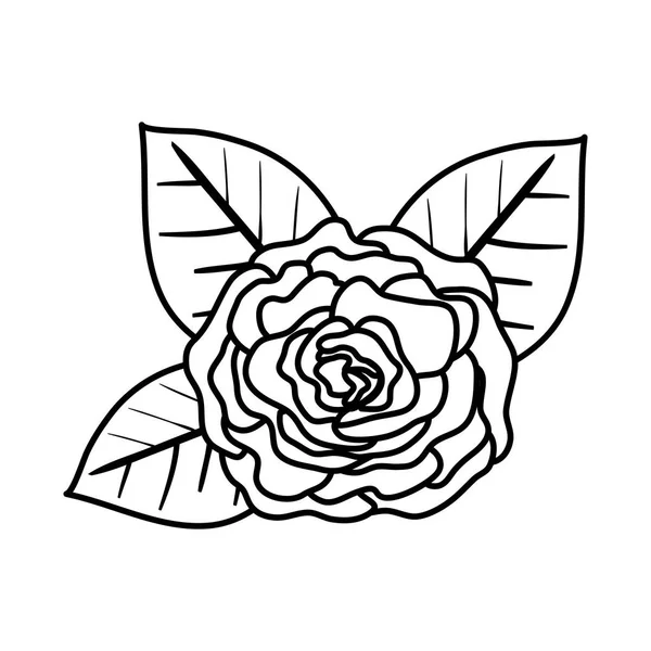 Rosa con icono de hojas — Vector de stock