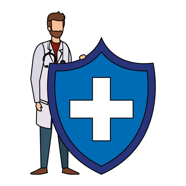Arts met stethoscoop en gezondheid Shield — Stockvector