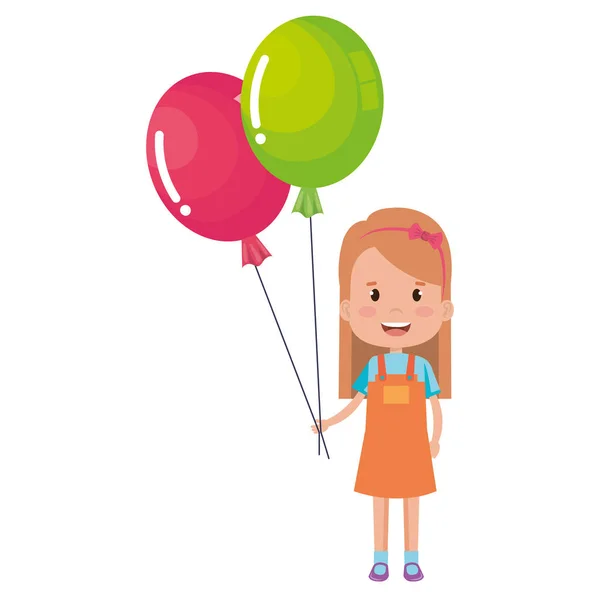 Happy little girl with balloons air character — Stock Vector