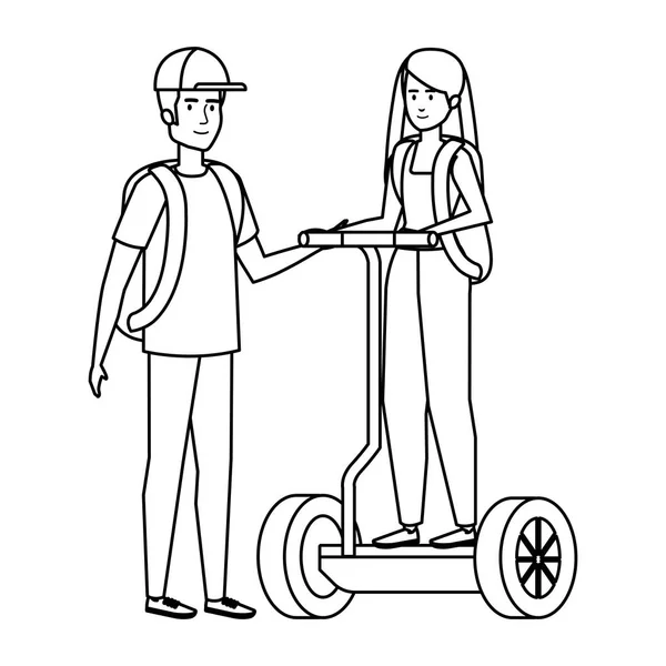 Young couple in folding e-scooter — Stock Vector