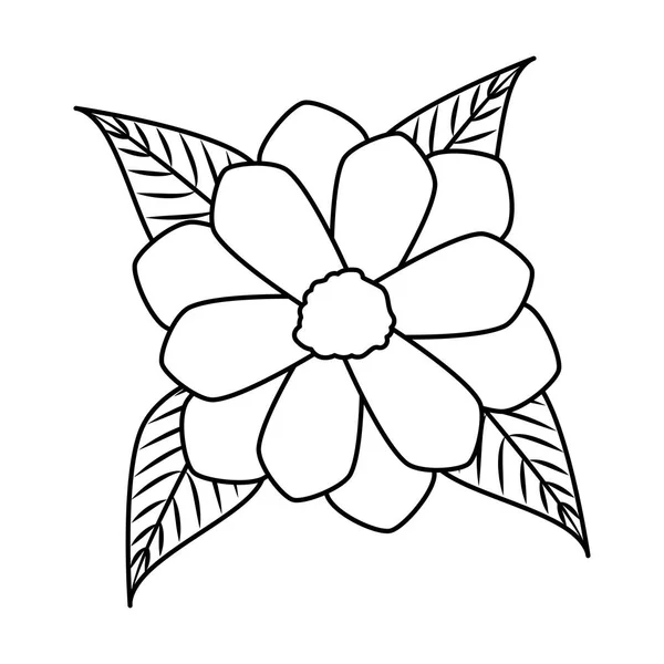 Hermosa flor con decoración de hojas — Vector de stock