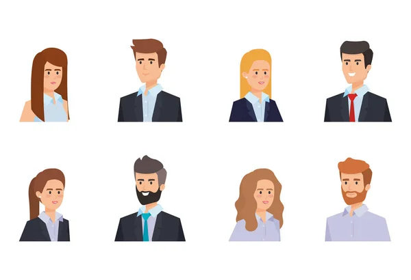 Définir les hommes d'affaires professionnels et les femmes d'affaires avec coiffure — Image vectorielle
