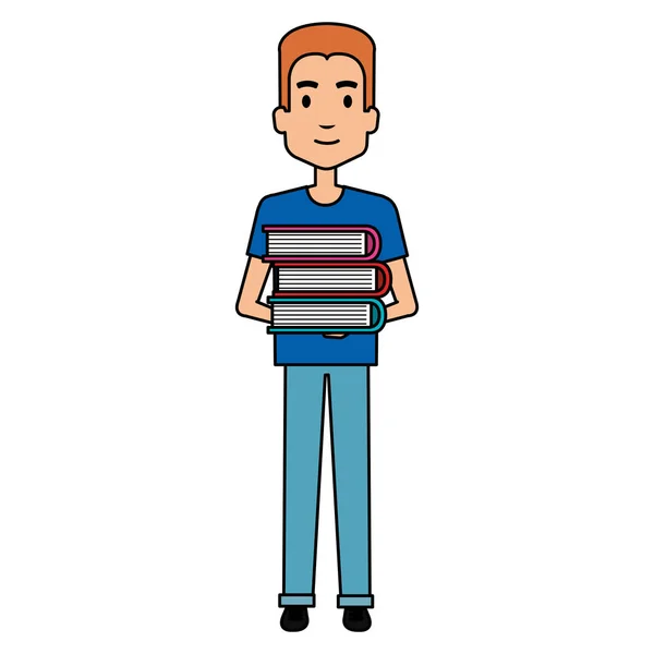 Figure human with books silhouette avatar — Stock Vector