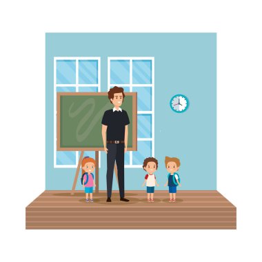 sınıfta okul çocukları ile öğretmen erkek