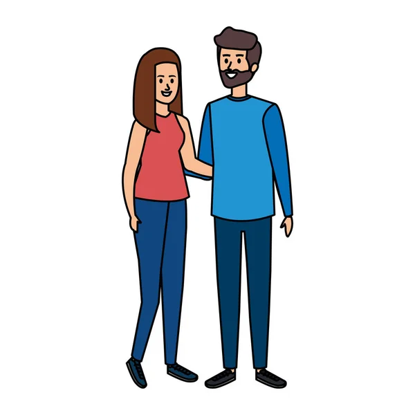 Jóvenes avatares pareja personajes — Vector de stock